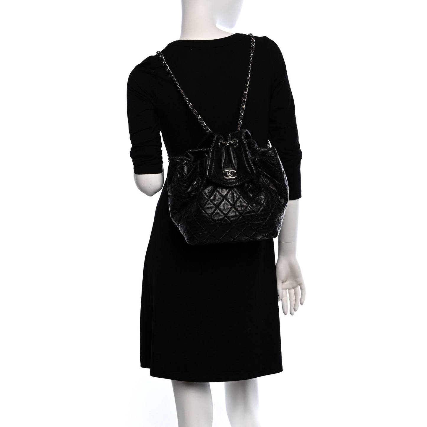 Glazed Calfskin Quilted Beijing Backpack Black