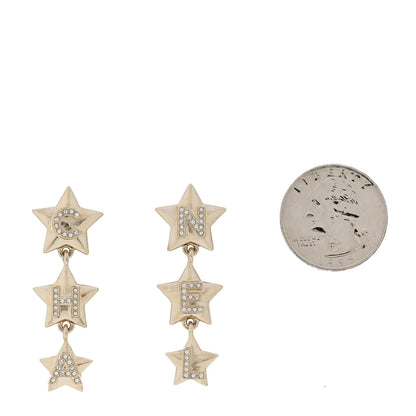 Chanel Crystal CC Star Cha-Nel Drop Earrings Light Gold 2 of 5