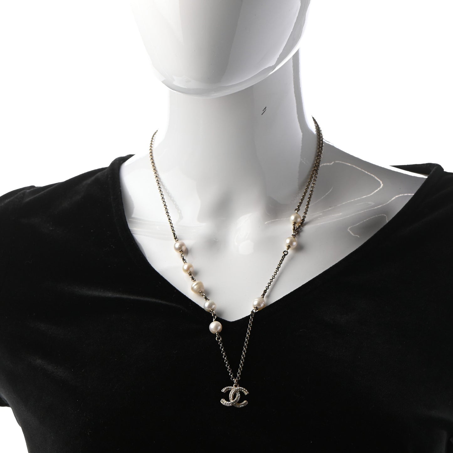 Strass Crystal Pearl Beaded CC Short Necklace