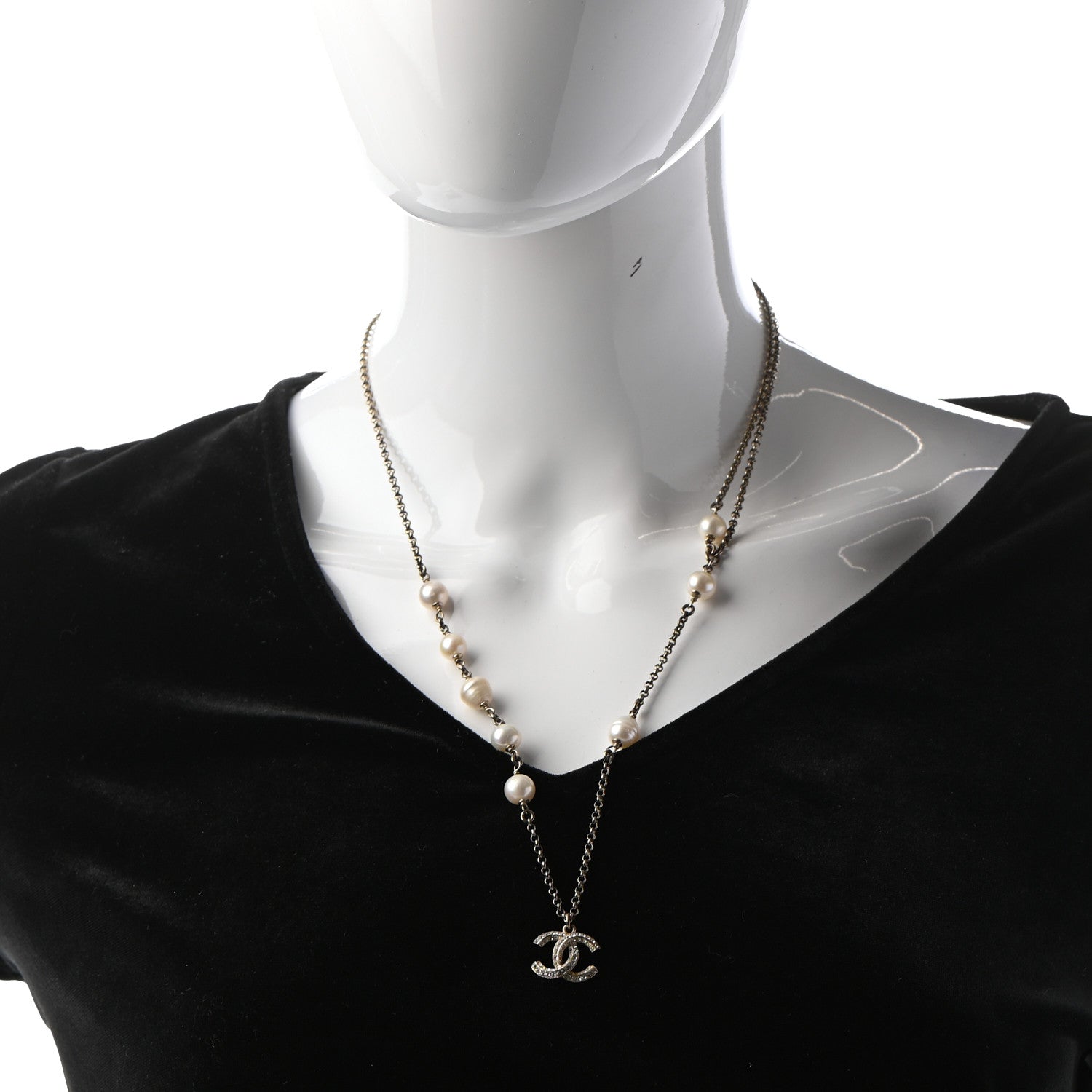 Chanel Strass Crystal Pearl Beaded CC Short Necklace 2 of 5