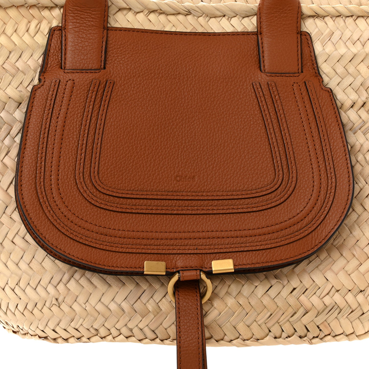 Raffia Small Grain Calfskin Medium Marcie Basket Tan