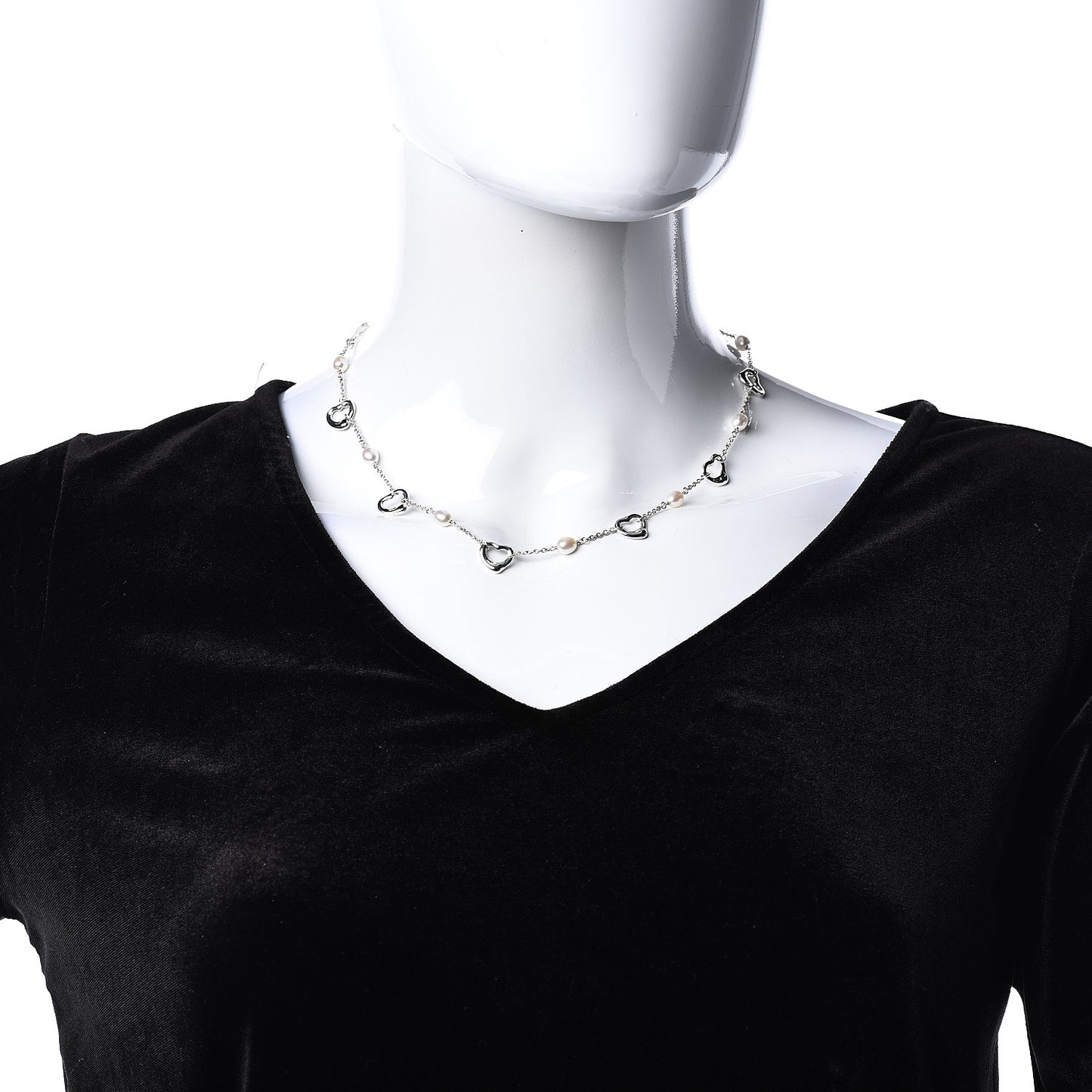 Sterling Silver Pearl Open Heart Station Necklace