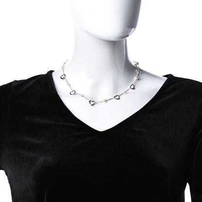 Tiffany Sterling Silver Pearl Open Heart Station Necklace 2 of 4