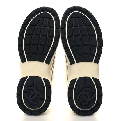 Chanel Fabric Laminated Calfskin Stretch CC Sneakers 39 White Gold Silver 6 of 8