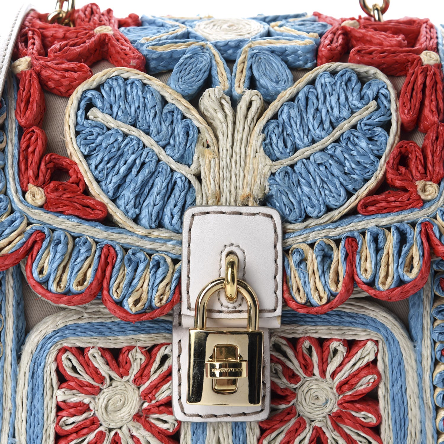 Dolce & Gabbana Raffia Crochet Embroidered Padlock Flap Satchel Multicolor 9 of 9