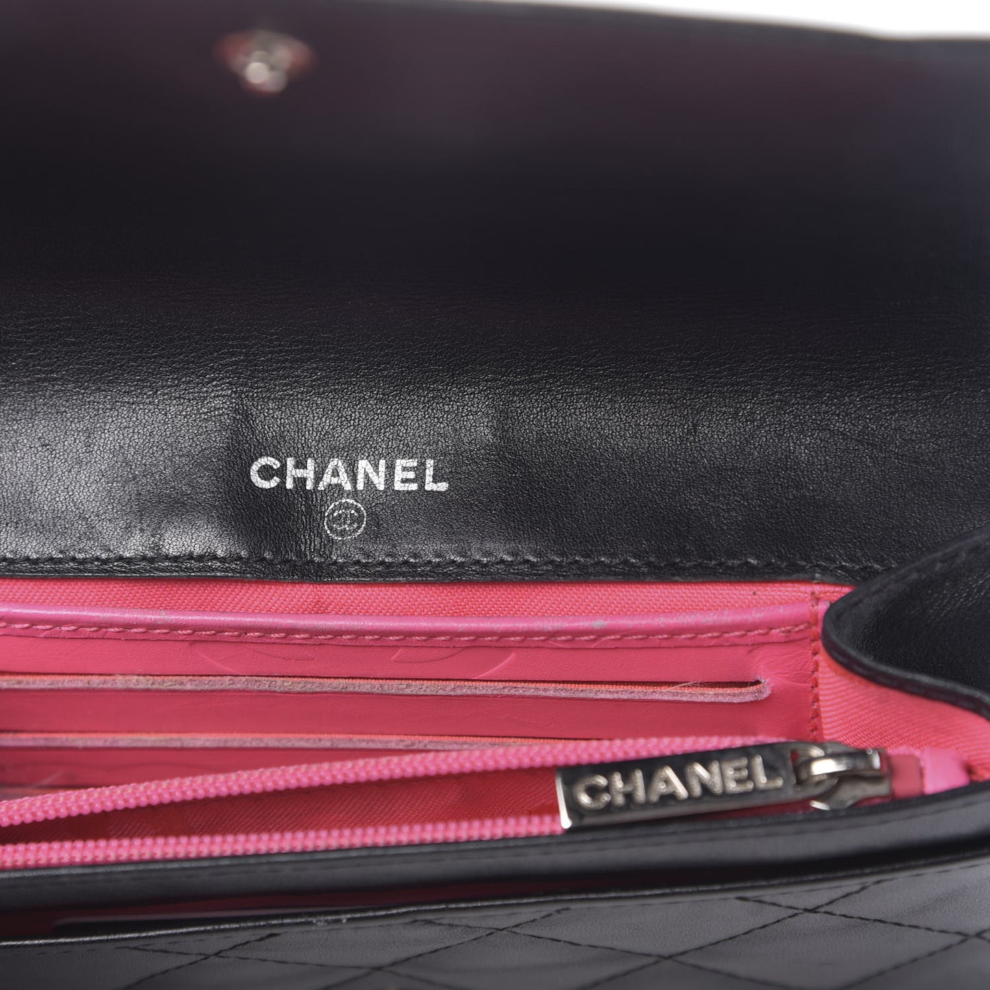 Calfskin Quilted Cambon Flap Wallet Black