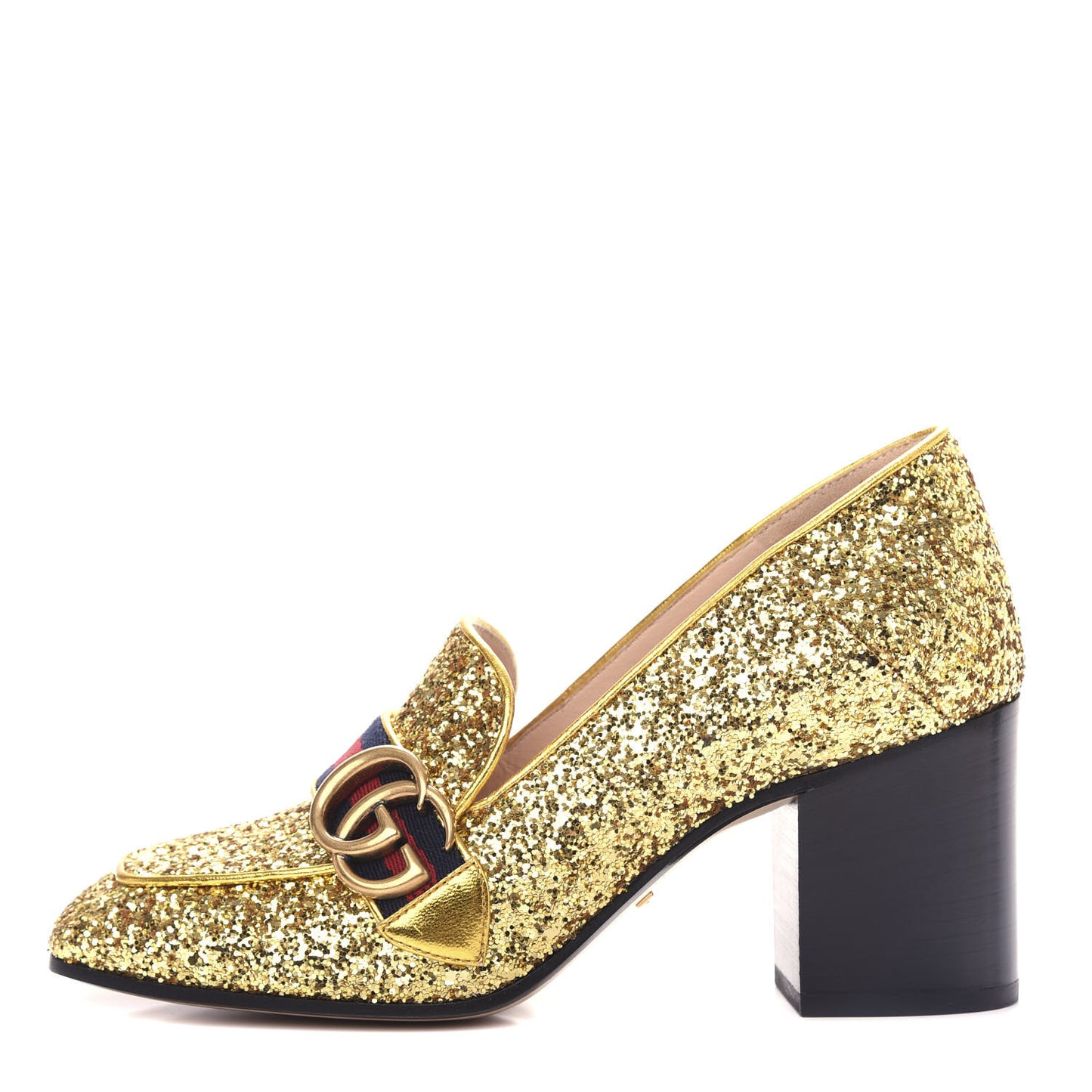 Glitter Nappa Web Peyton 75mm Loafer Pumps 37 Oro Vecchio