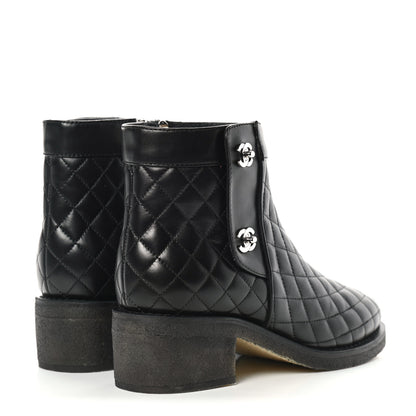 Chanel Lambskin Quilted Short Boots 39.5 Black 4 of 10