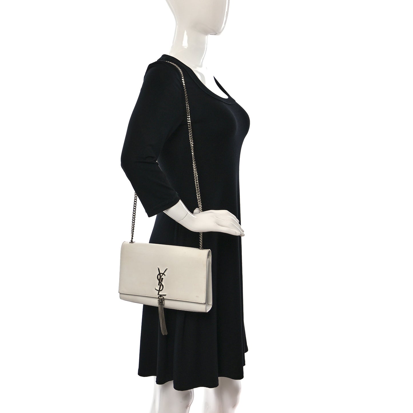 Smooth Calfskin Medium Classic Monogram Kate Tassel Satchel White
