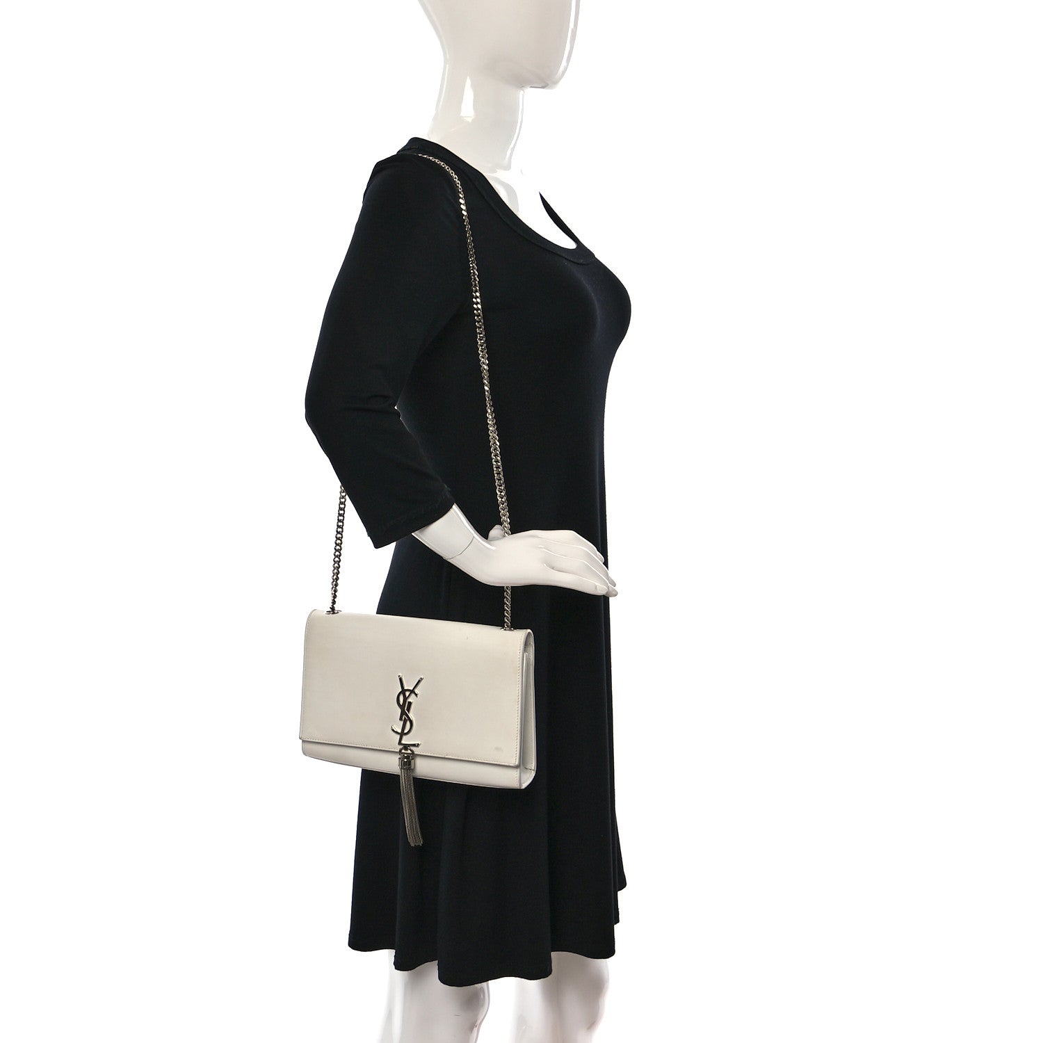 Saint Laurent Smooth Calfskin Medium Classic Monogram Kate Tassel Satchel White 2 of 21