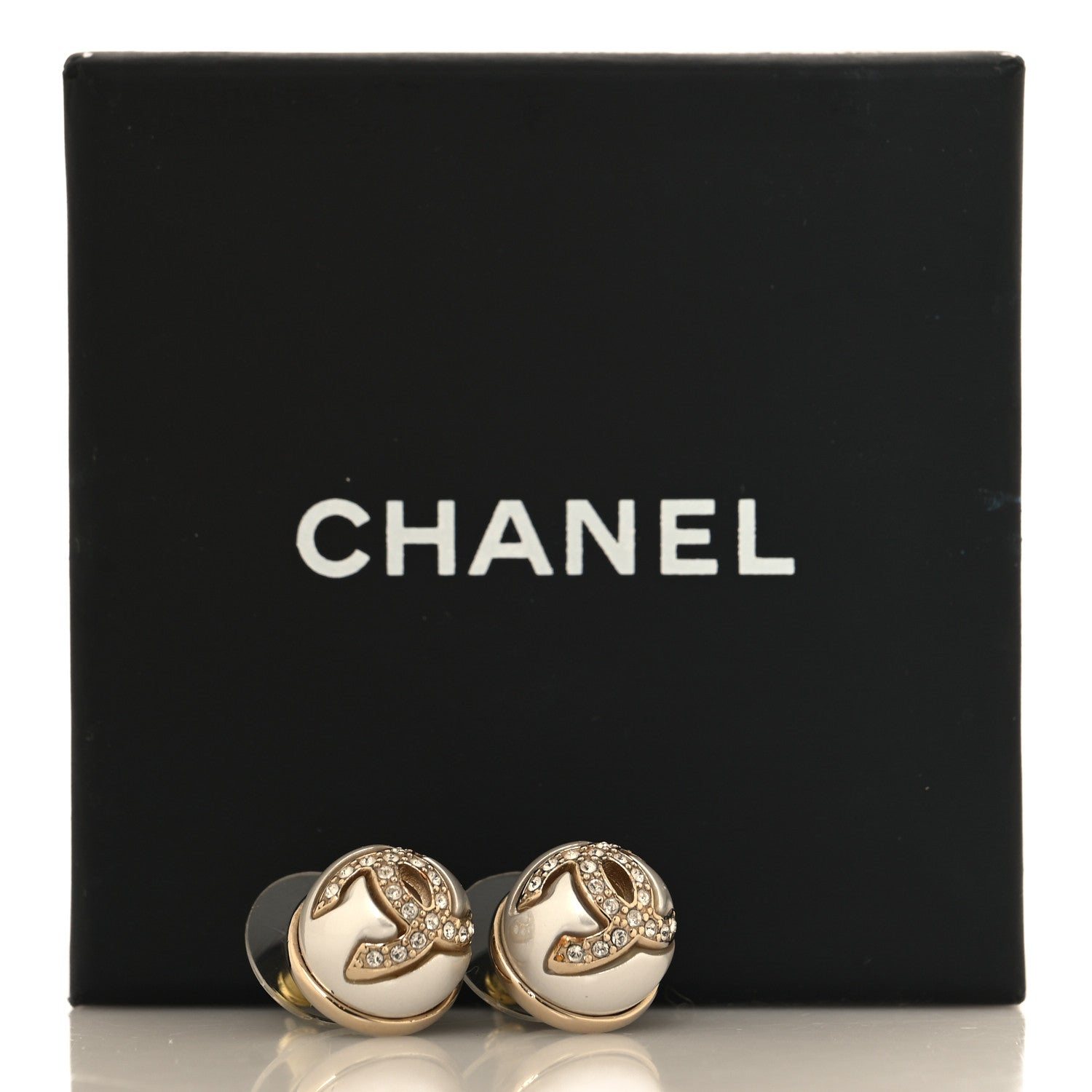 Chanel Pearl Crystal Metal CC Round Earrings Gold 5 of 5