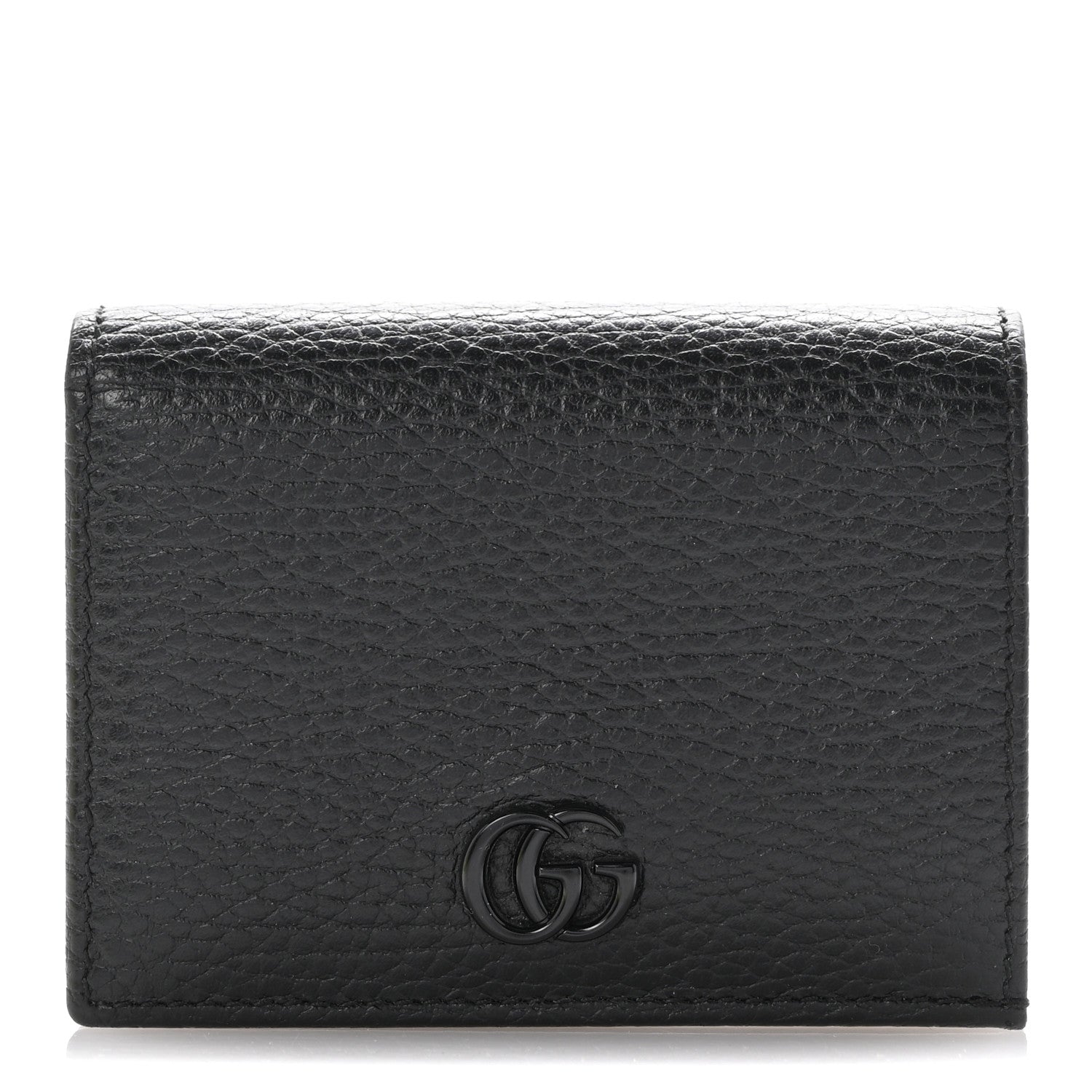 Gucci Dollar Calfskin Enamel Monochrome GG Marmont Card Case Black 1 of 9