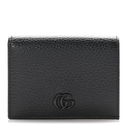 Gucci Dollar Calfskin Enamel Monochrome GG Marmont Card Case Black 1 of 9