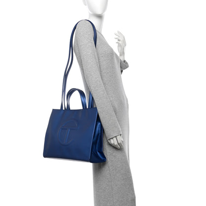 Telfar Metallic Vegan Leather Medium Shopping Bag Cobalt 2 of 11
