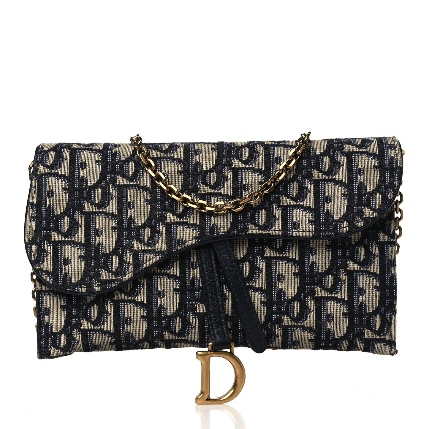Oblique Saddle Chain Long Wallet Blue