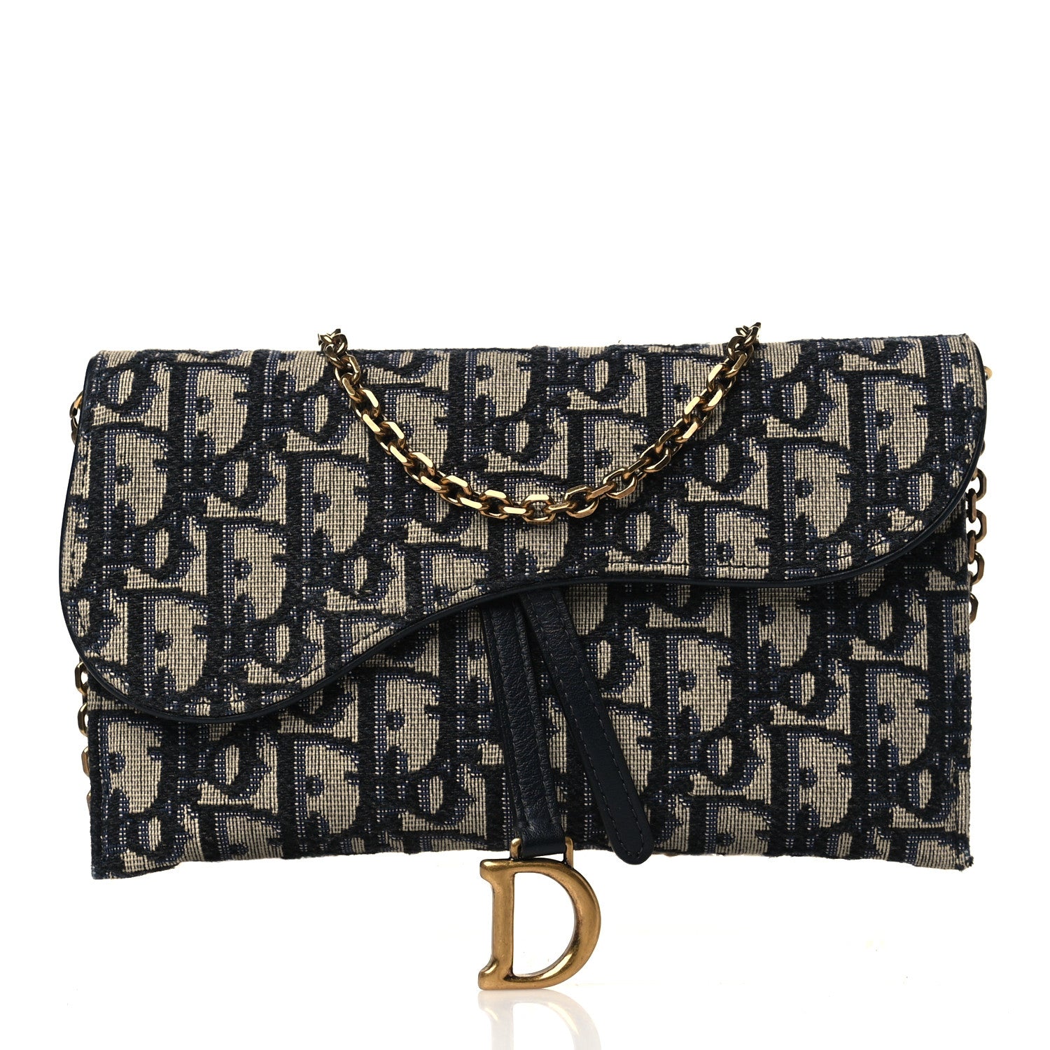 Christian Dior Oblique Saddle Chain Long Wallet Blue 3 of 10