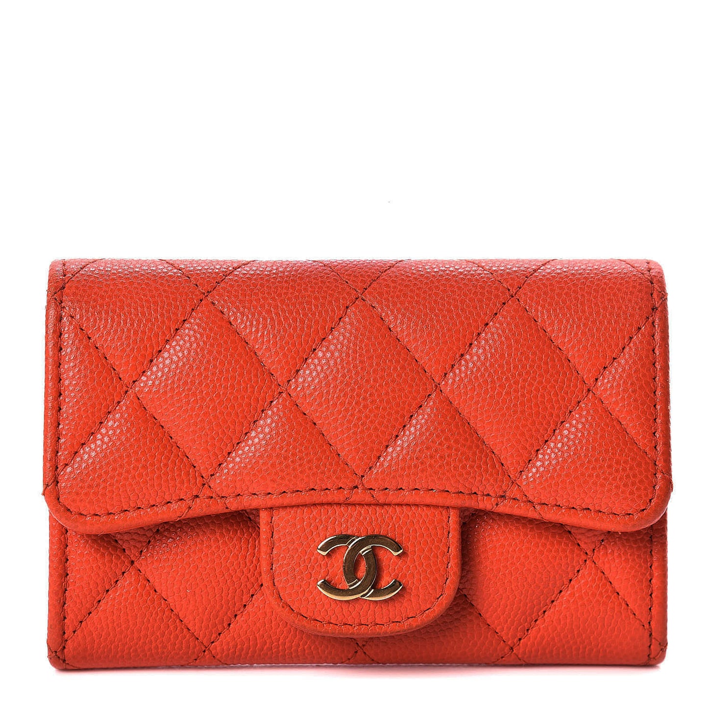 Caviar Quilted Flap Card Holder Dark Red