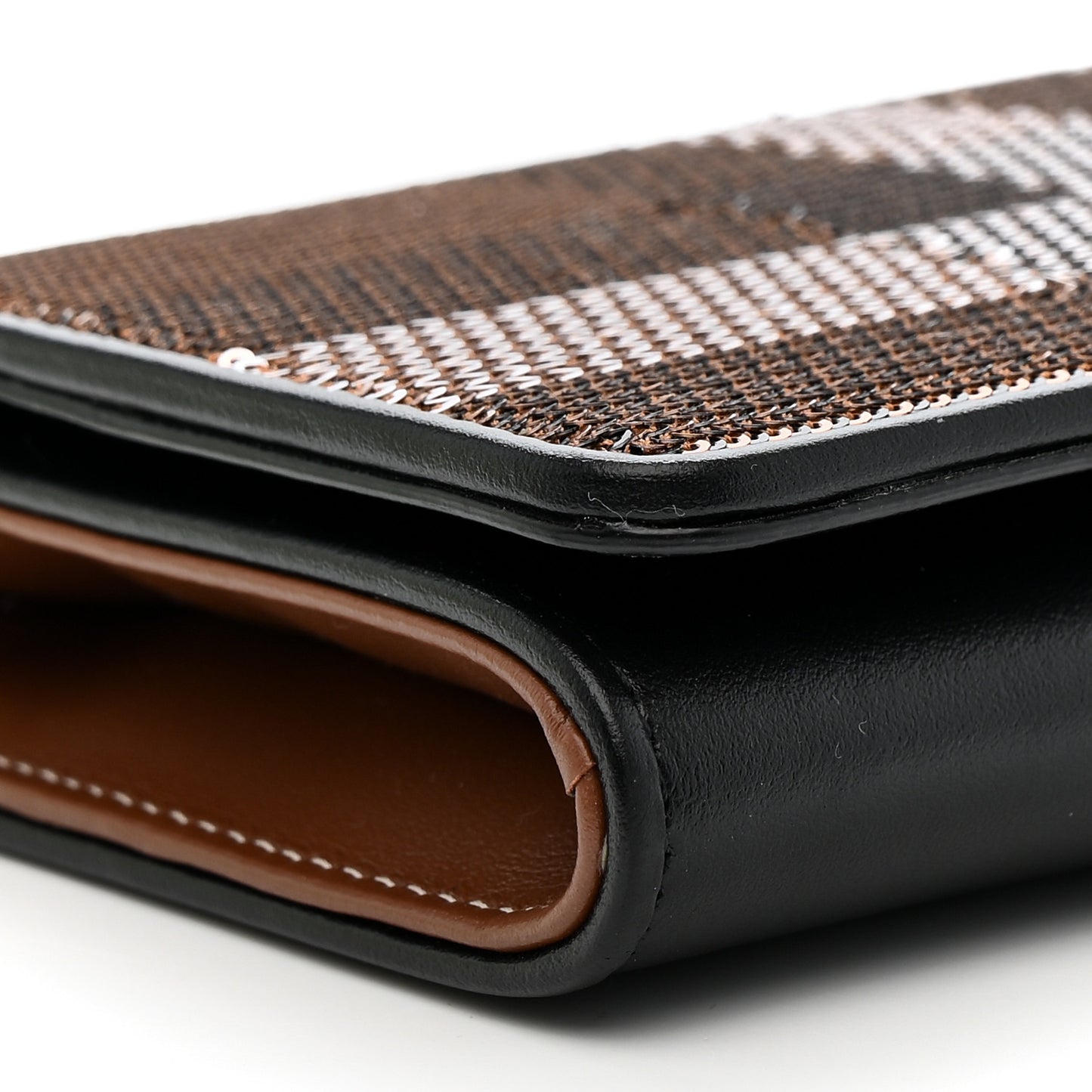 Calfskin Sequin Check Embellished TB Lola Chain Wallet Dark Birch