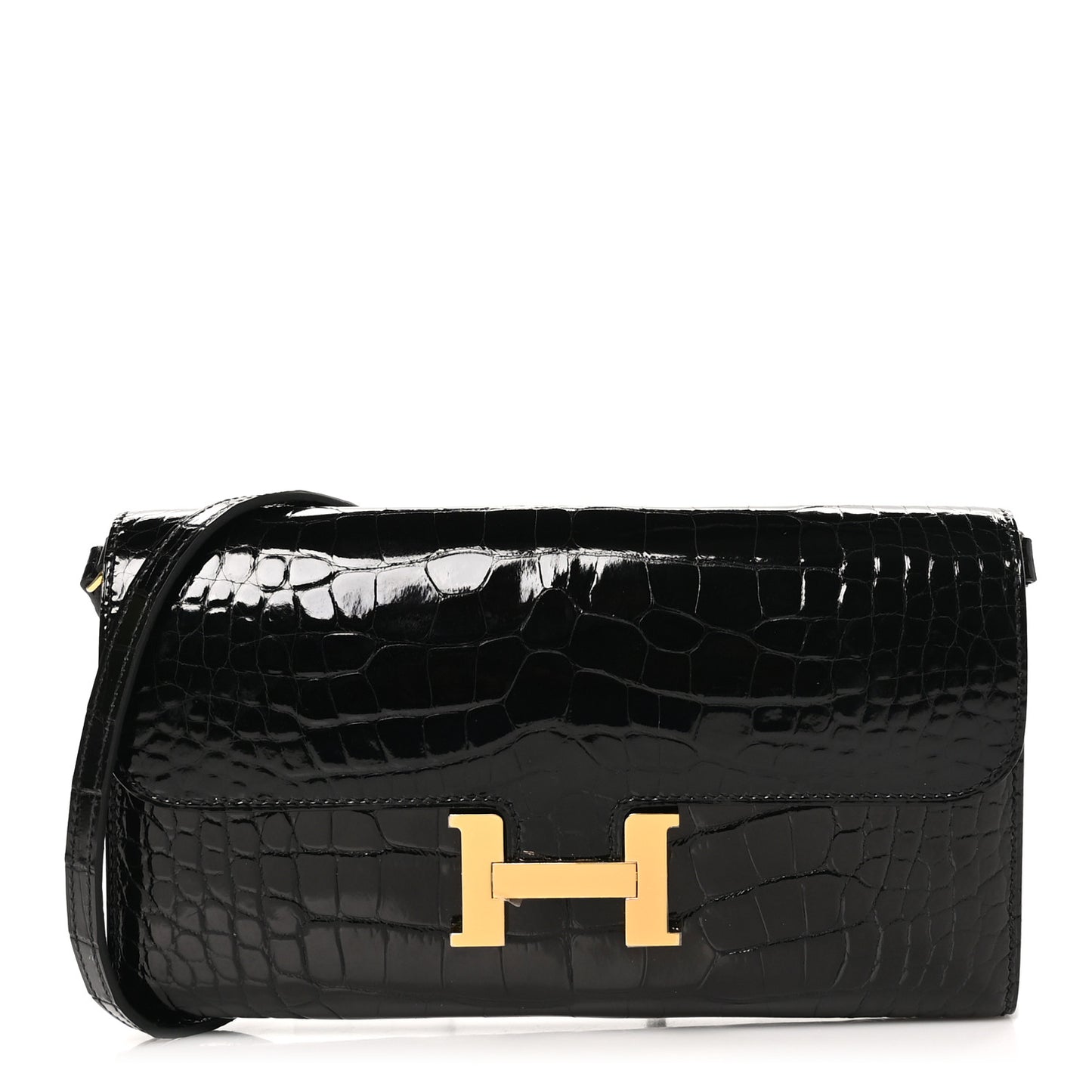 Shiny Alligator Constance Long Wallet To Go Black