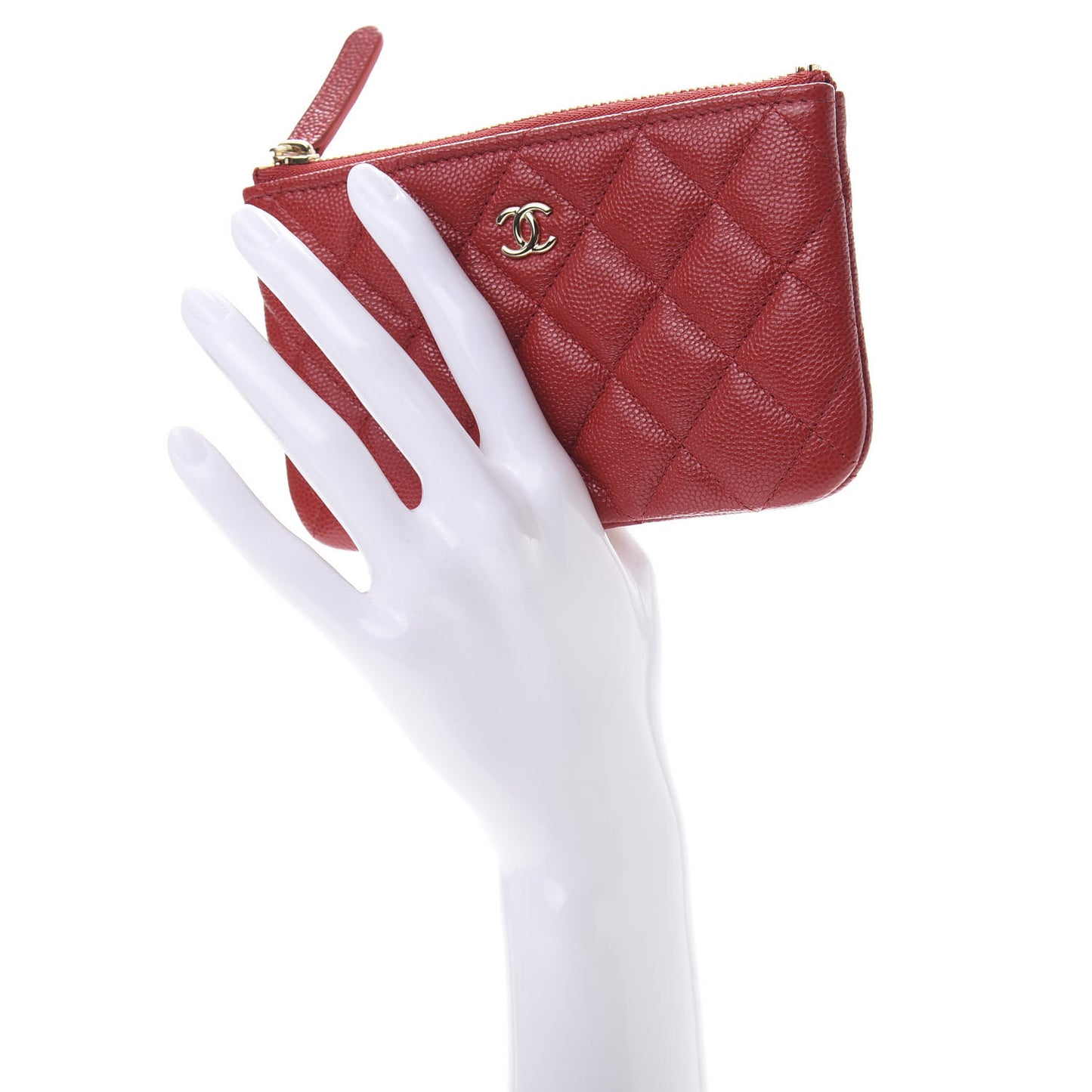 Shiny Caviar Quilted Small Cosmetic Case Red