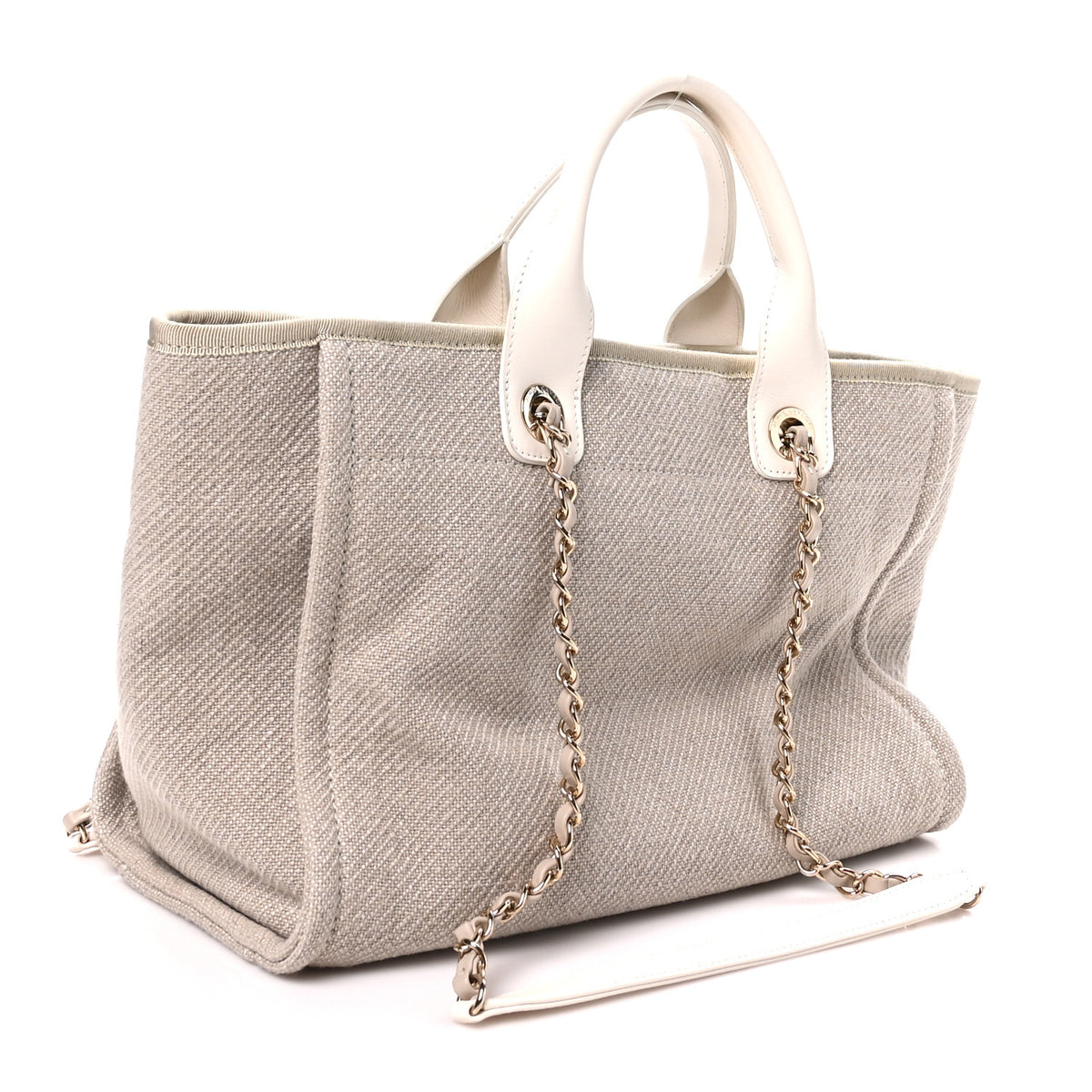 Mixed Fibers Calfskin Small Deauville Tote Beige White