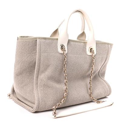 Chanel Mixed Fibers Calfskin Small Deauville Tote Beige White 4 of 11