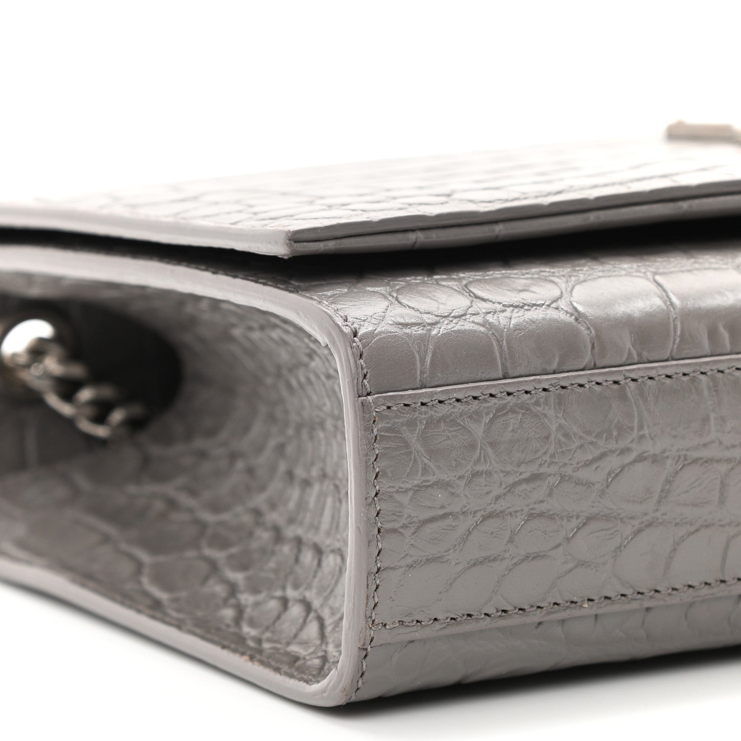 Saint Laurent Calfskin Crocodile Embossed Medium Classic Monogram Kate Tassel Satchel Fog 9 of 10