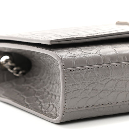 Saint Laurent Calfskin Crocodile Embossed Medium Classic Monogram Kate Tassel Satchel Fog 9 of 10