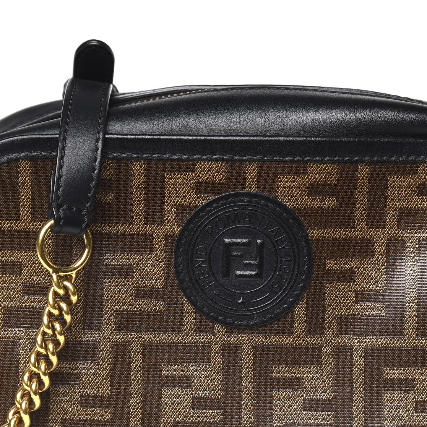 Glazed Fabric Vitello Century FF 1974 Stamp Patch Camera Case Mogano Panna Black