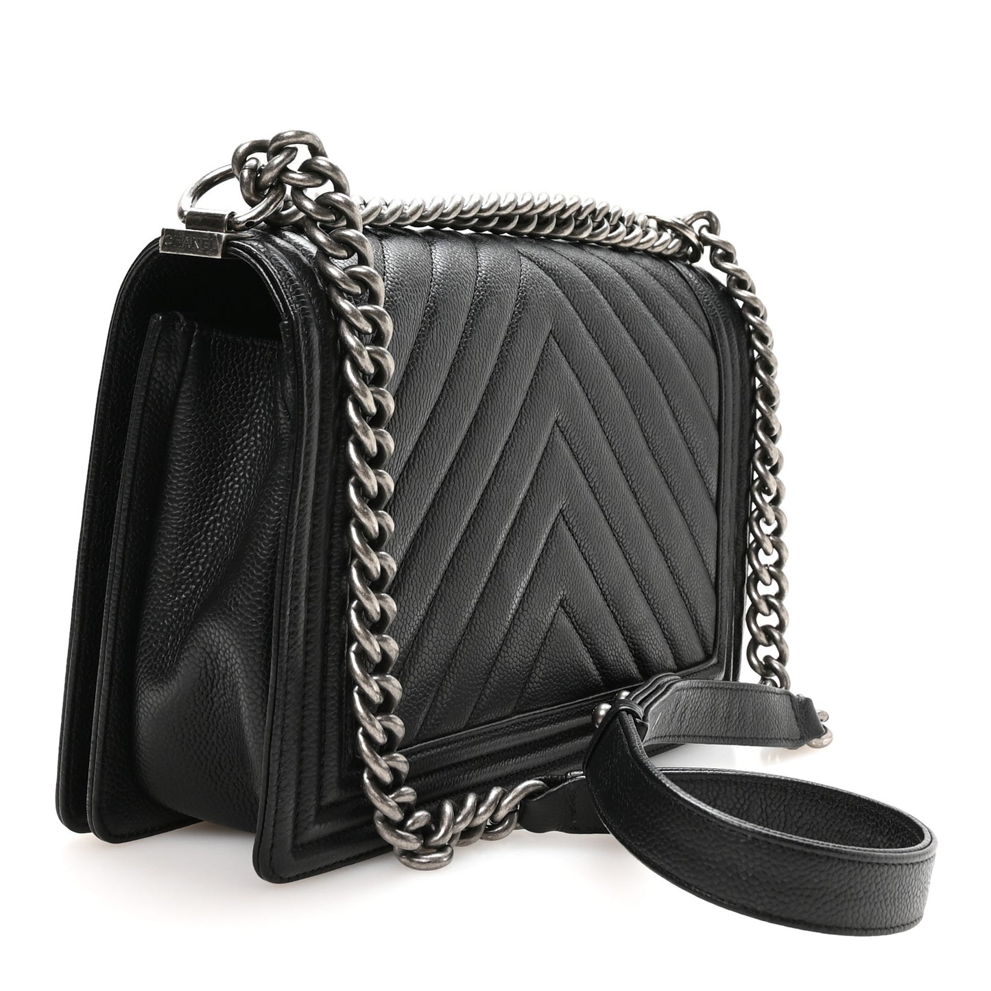 Calfskin Chevron Quilted New Medium Boy Flap Black