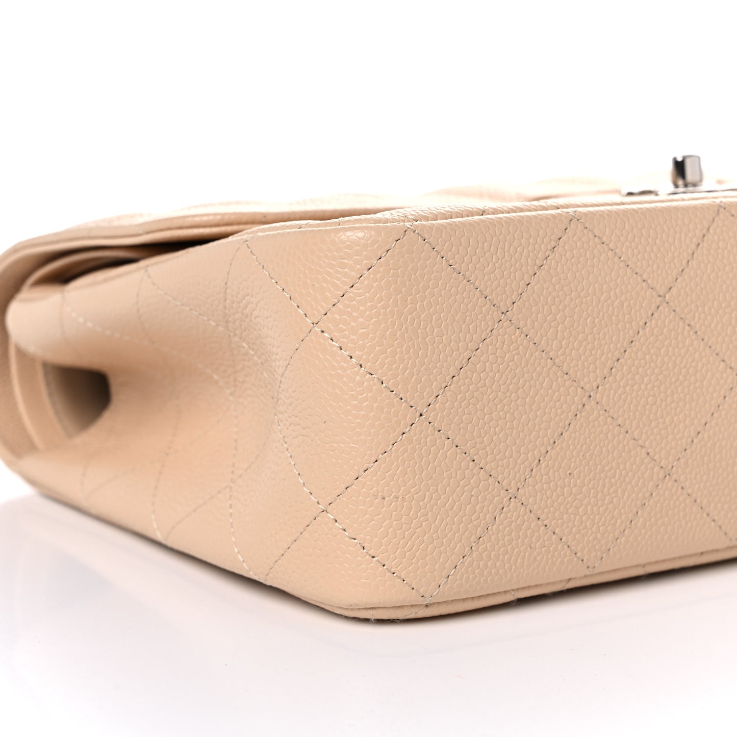 Caviar Quilted Jumbo Double Flap Beige