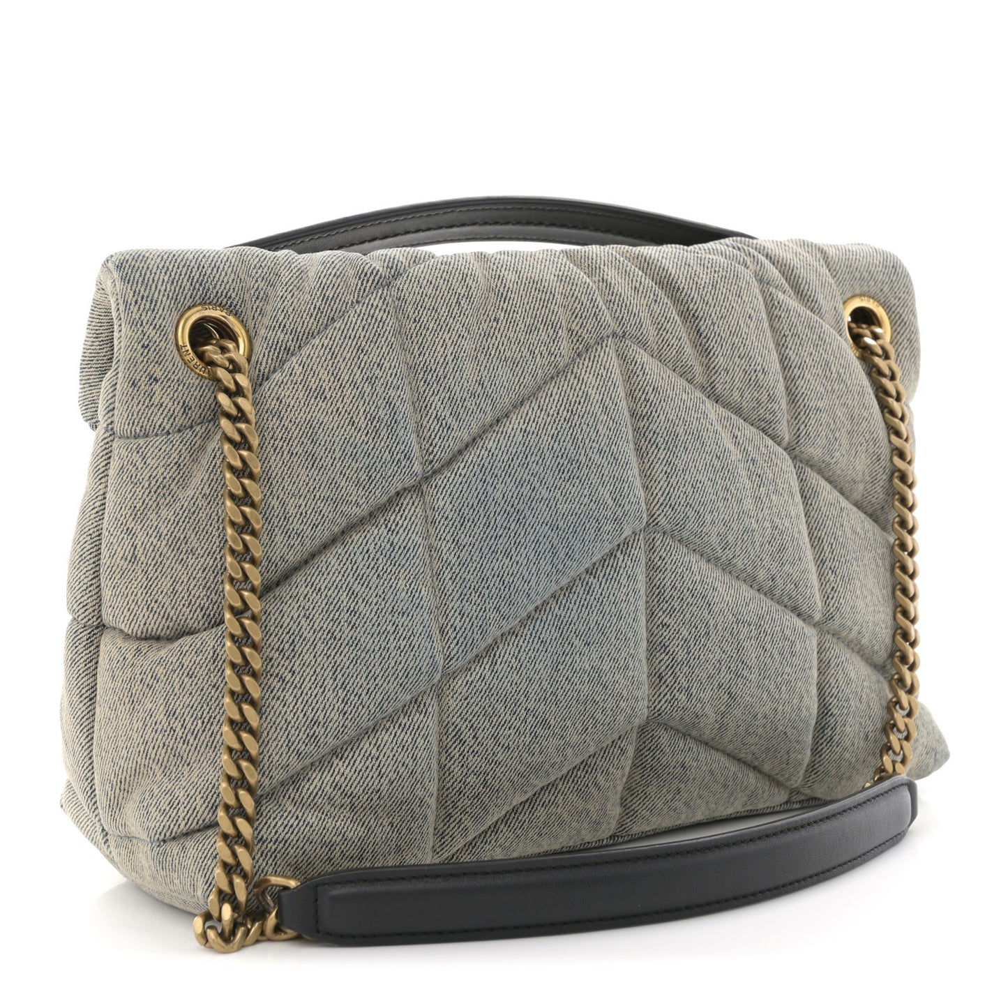 Denim Quilted Small Loulou Puffer Monogram Chain Satchel Azur