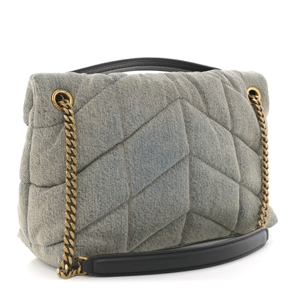 Saint Laurent Denim Quilted Small Loulou Puffer Monogram Chain Satchel Azur 3 of 12