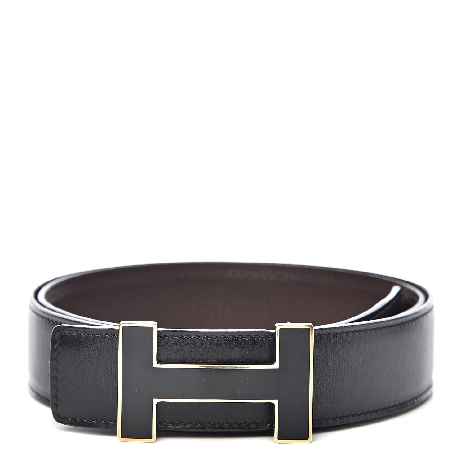 Hermes Box Togo 32mm Quizz H Belt 90 Black Chocolate 1 of 8