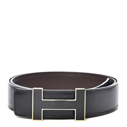Hermes Box Togo 32mm Quizz H Belt 90 Black Chocolate 1 of 8