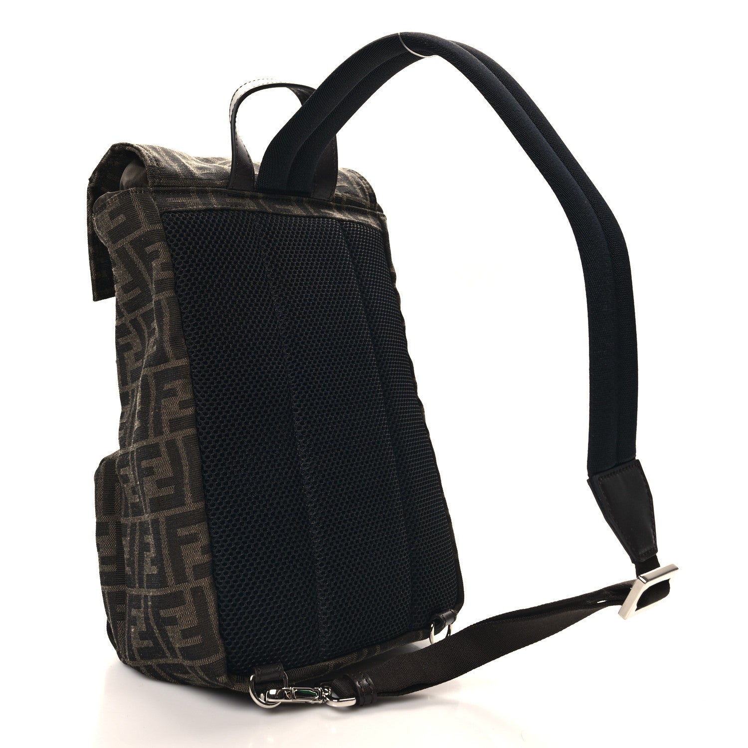 Fendi Recycled Fabric Jacquard Vitello Astro FF 1974 Small Fendiness Backpack Tobacco Moro Black 3 of 10