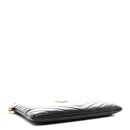 Saint Laurent Calfskin Matelasse Chevron Monogram A5 Wristlet Black 4 of 8