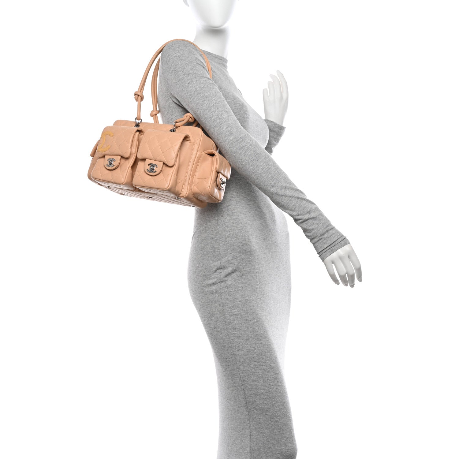 Chanel Calfskin Quilted Small Cambon Multipocket Reporter Beige 2 of 11
