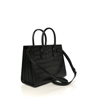 Saint Laurent Calfskin Crocodile Embossed Baby Sac De Jour Black 2 of 13
