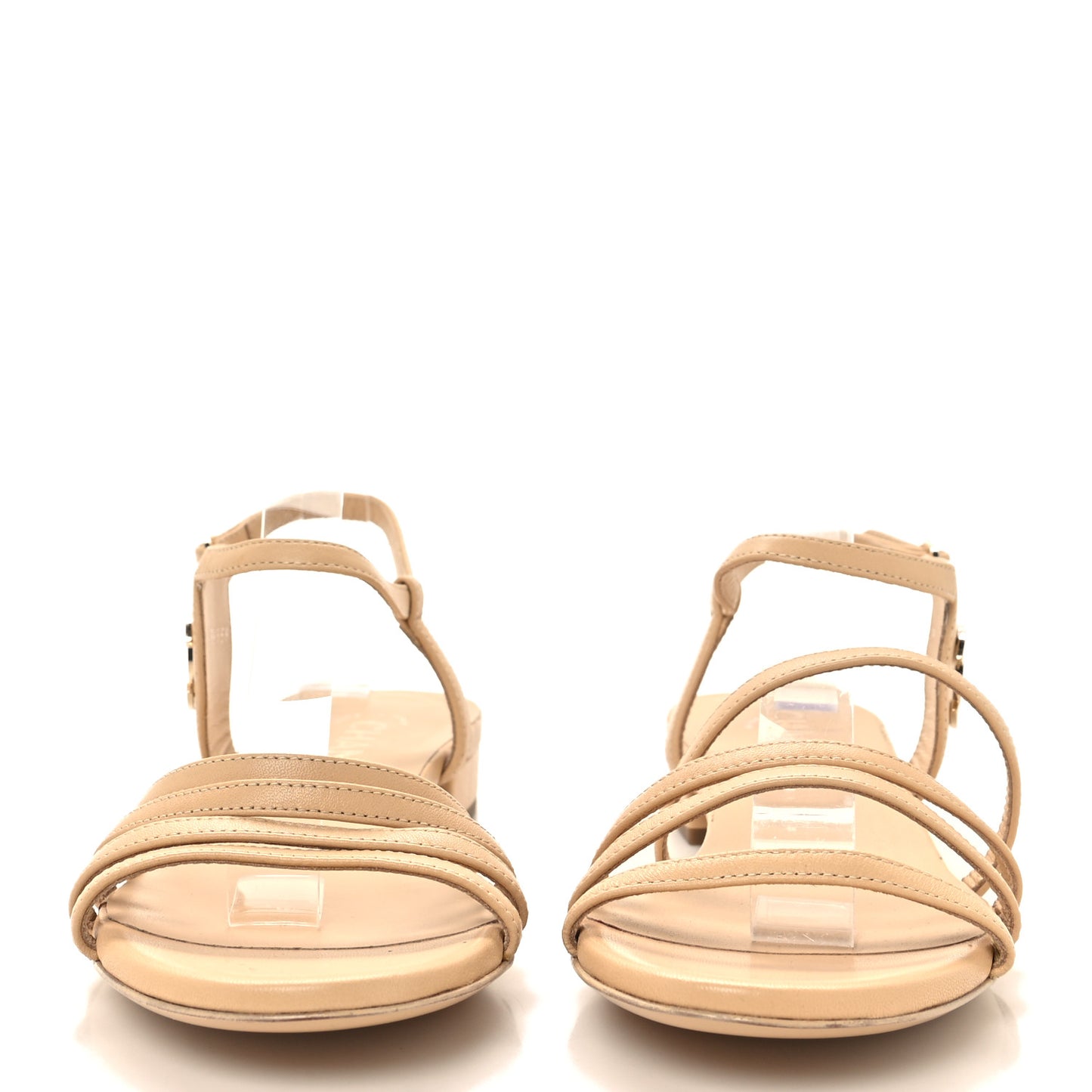 Lambskin CC Flat Sandals 37 Beige