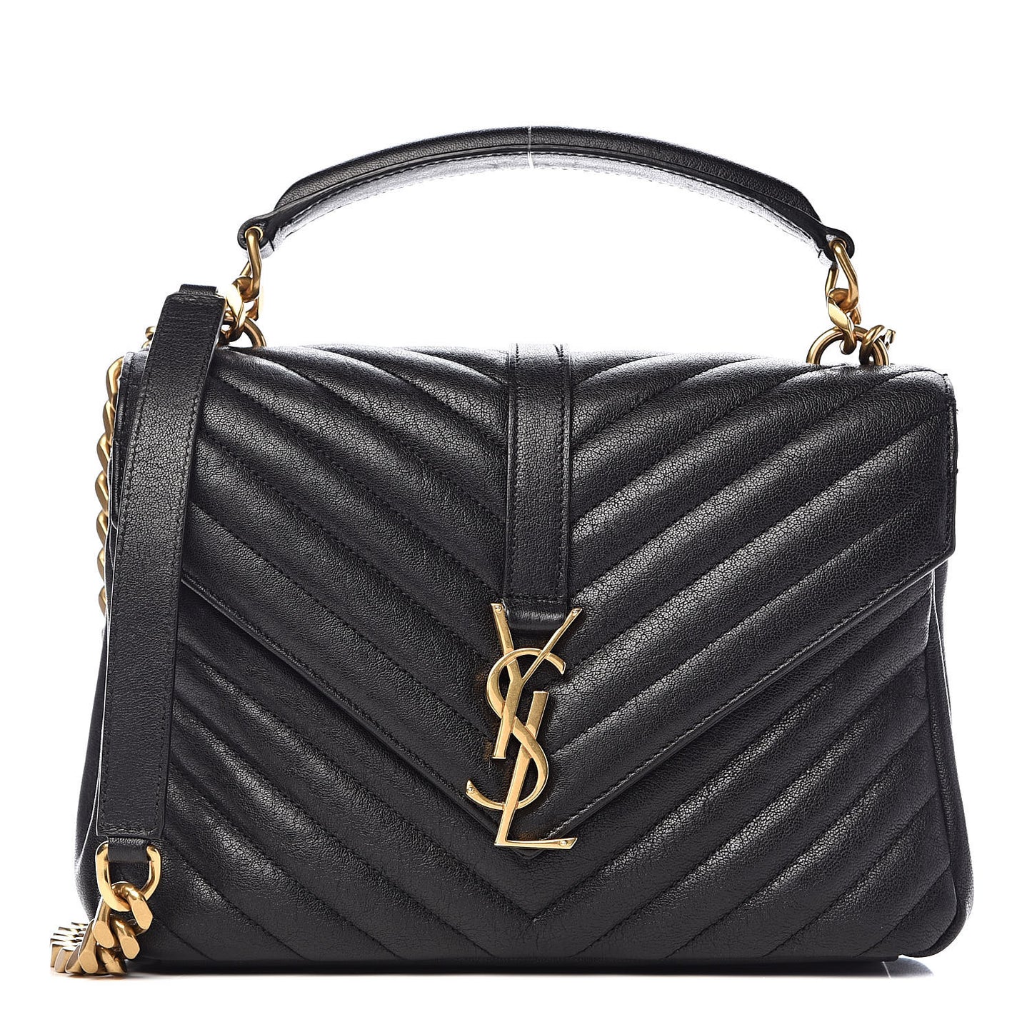 Sheepskin Matelasse Chevron Monogram Medium College Bag Black