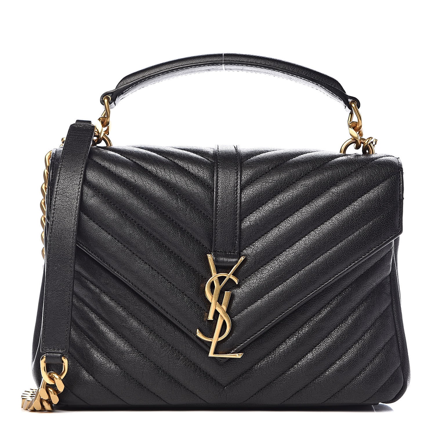 Saint Laurent Sheepskin Matelasse Chevron Monogram Medium College Bag Black 1 of 12