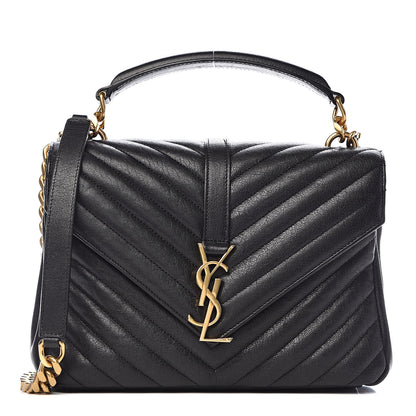 Saint Laurent Sheepskin Matelasse Chevron Monogram Medium College Bag Black 1 of 12