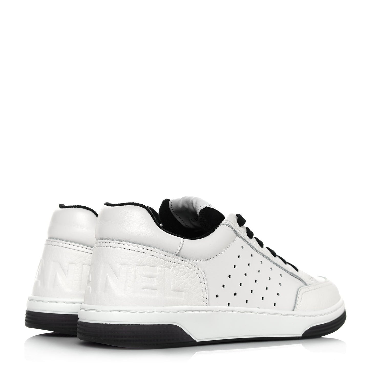 Grained Calfskin Fabric Womens Logo Sneakers 38.5 White Black