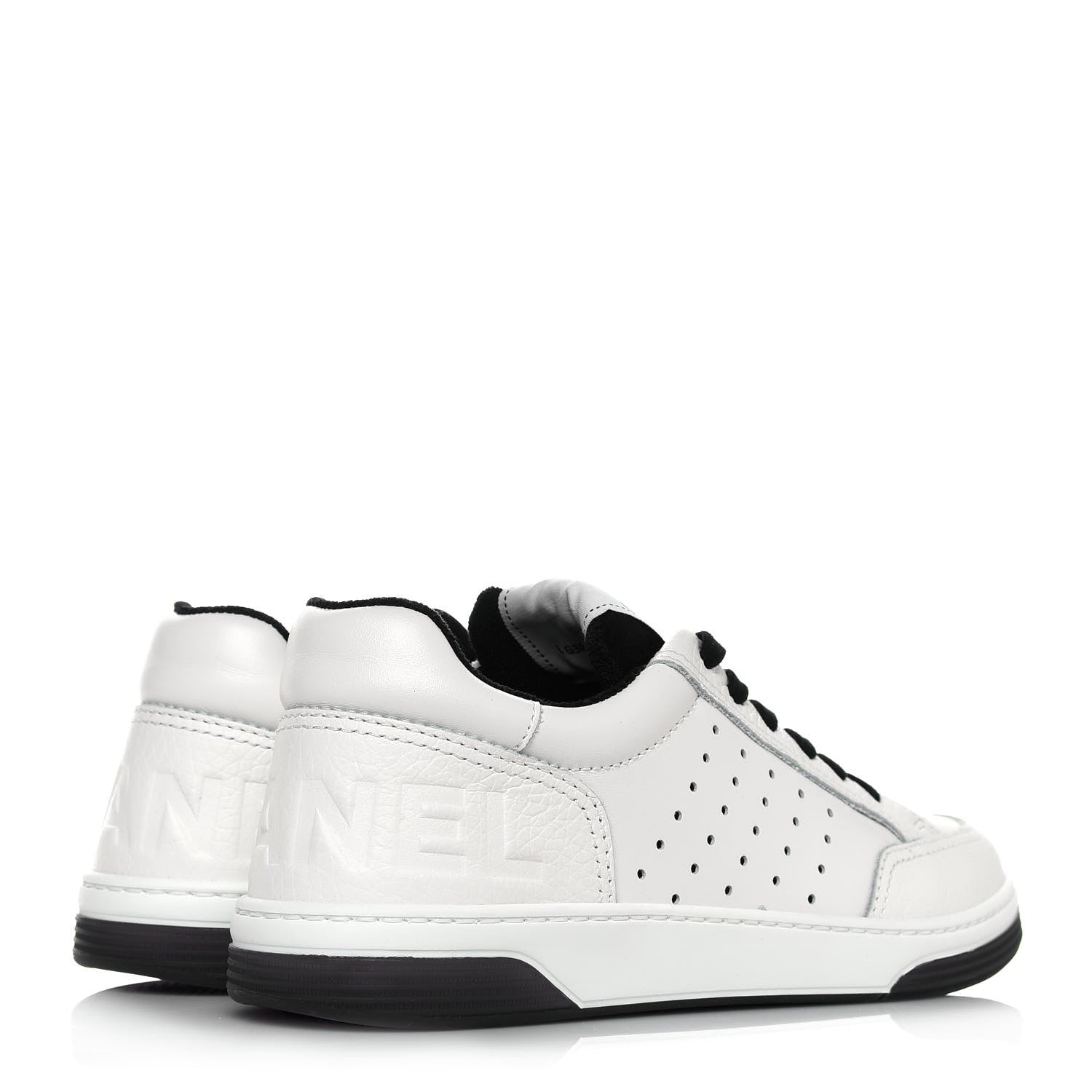 Chanel Grained Calfskin Fabric Womens Logo Sneakers 38.5 White Black 4 of 10