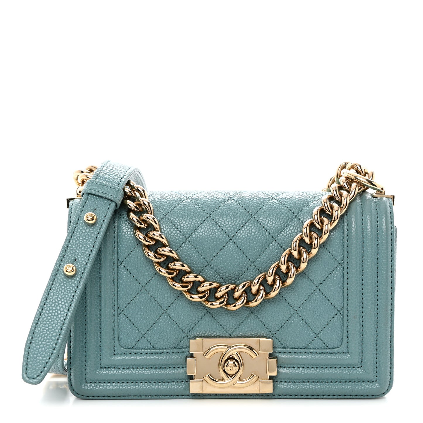 Caviar Quilted Small Boy Flap Light Blue