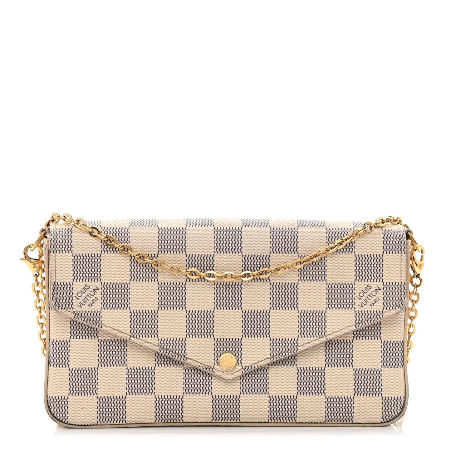 Damier Azur Pochette Felicie Chain Wallet Rose Ballerine