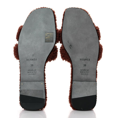 Hermes Woolskin Oran Sandals 38 Cognac 5 of 10