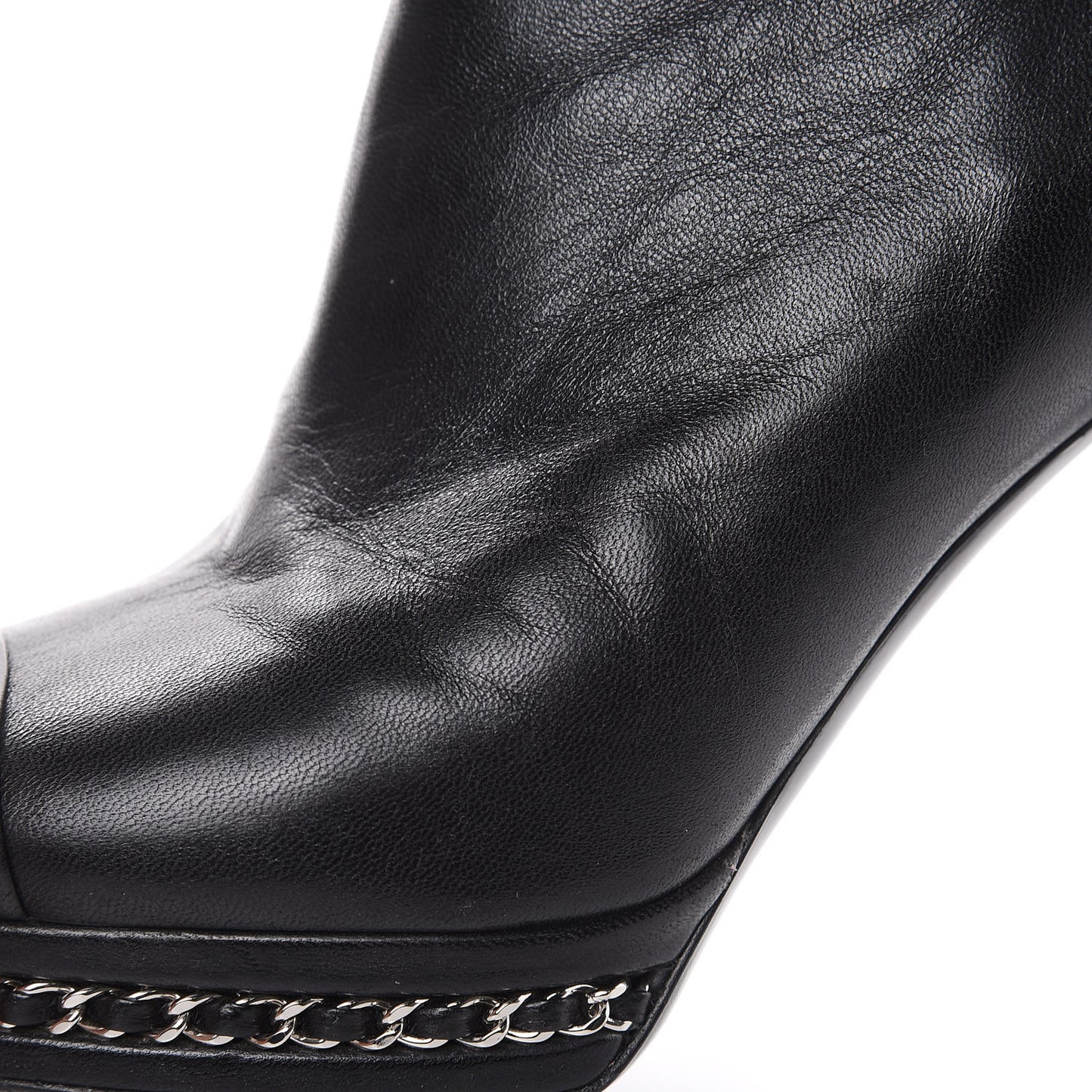 Lambskin CC Platform Cap Toe Chain Ankle Boots 38.5 Black