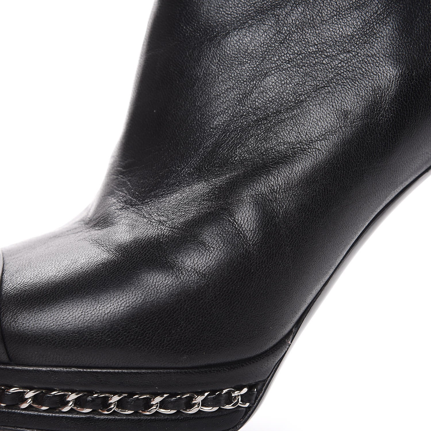 Chanel Lambskin CC Platform Cap Toe Chain Ankle Boots 38.5 Black 11 of 16